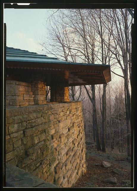 DETAIL VIEW OF SOUTH FACADE FROM WEST, EMPHASIZING ROOF OVERHANG - Isaac N.