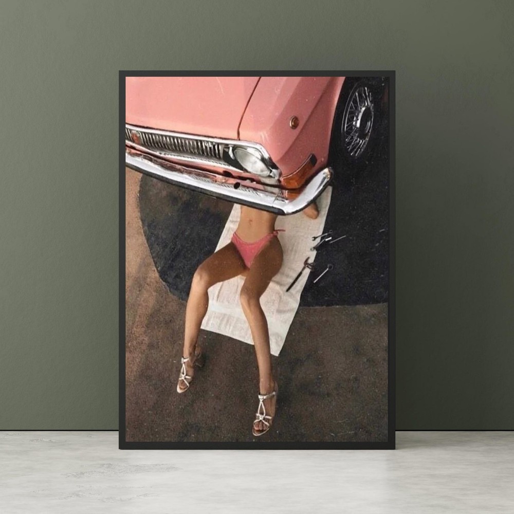 Retro Pin Up Car Repair Vintage Aesthetic Female Art Poster