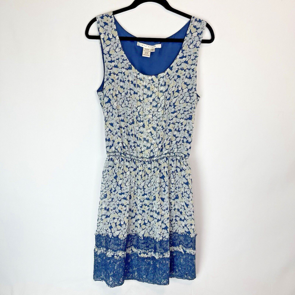 Max Studio Women's Size Large Blue Flowered Flowing Knee Length Dress