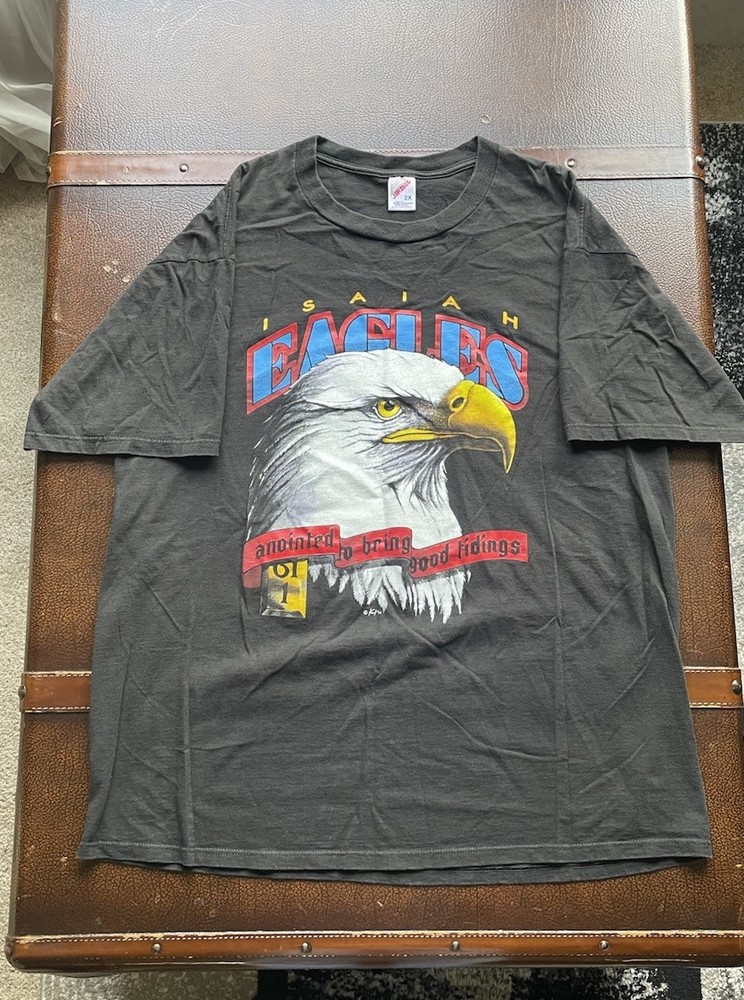 Vintage 1990s Isaiah Bible Christian T shirt 2XL XXL Bald Eagle USA Jerzees