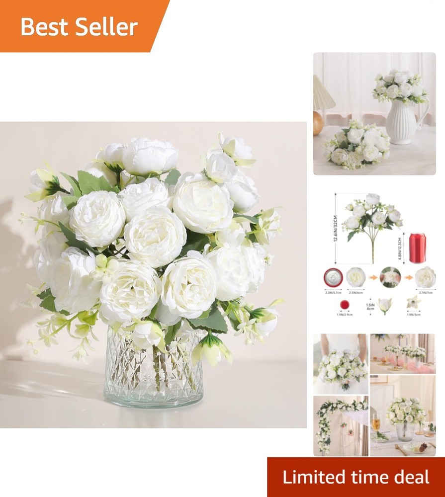 2 Packs Peonies Artificial Flowers Vintage Faux Peony Bouquet Fake Flower for...
