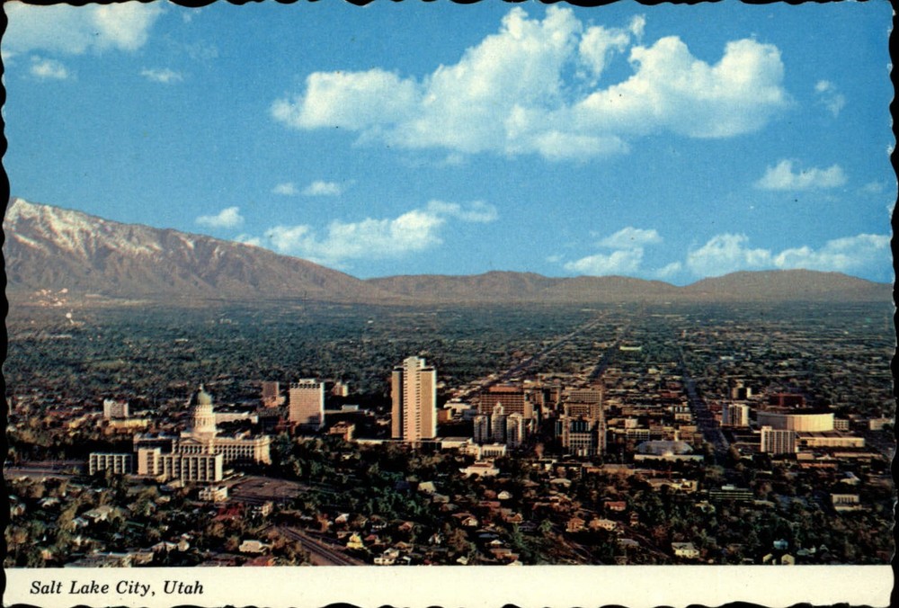 Salt Lake City Utah aerial view ~ postcard sku307