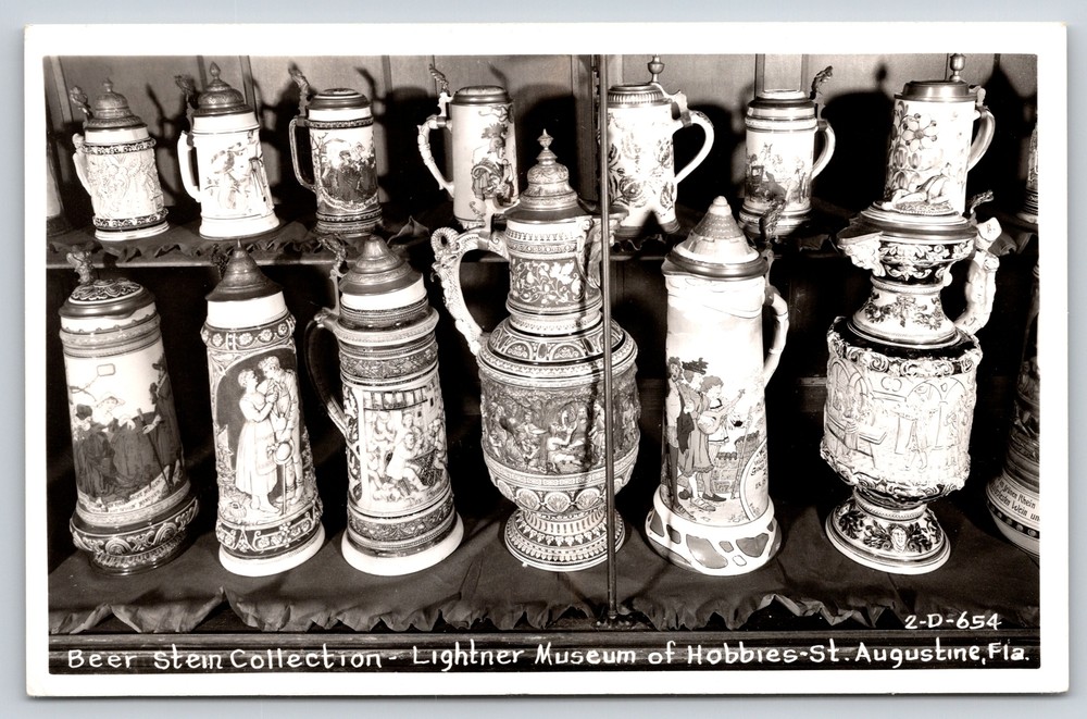 Real Photo Postcard~St Augustine FL~Beer Steins~Lightner Museum of Hobbies~RPPC