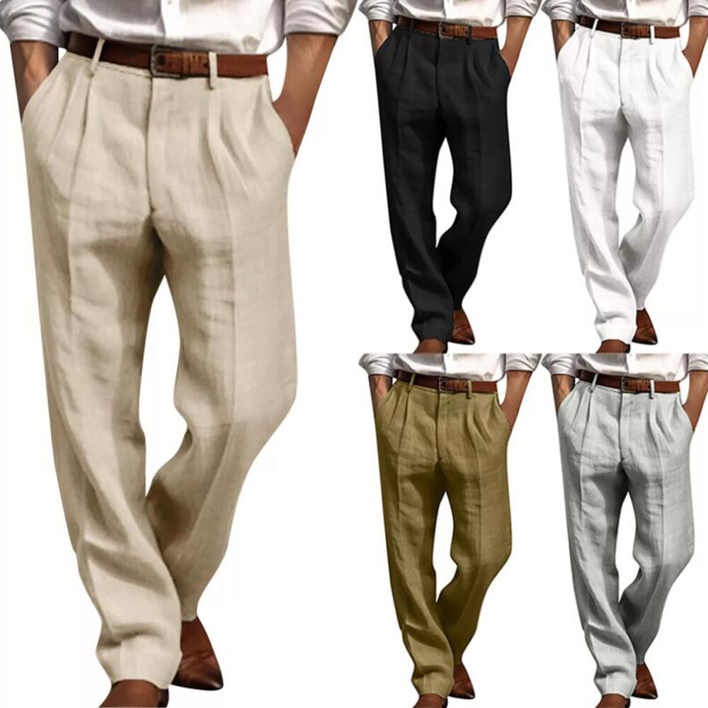 Cotton Linen Men's Business Trousers Thin Solid Comfort Long Pants