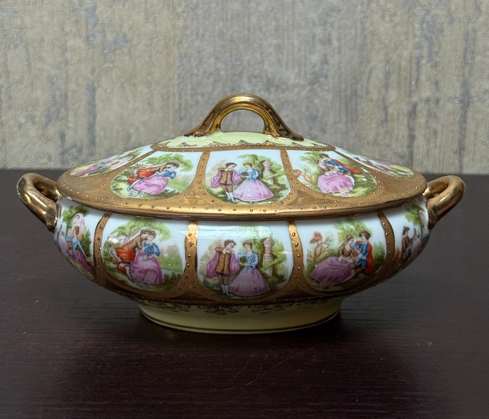 Antique Austrian Porcelain Covered Dish 7.5