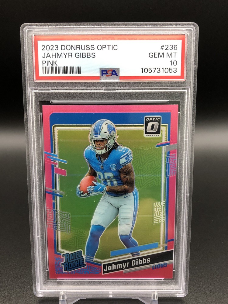 2023 Donruss Optic Jahmyr Gibbs RC Pink Prizm PSA 10 Gem Mint #236 Lions🔥🏈🔥🏈