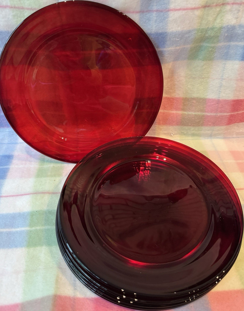 Lot of 6 Vintage Ruby Red Glass Round Plate 10