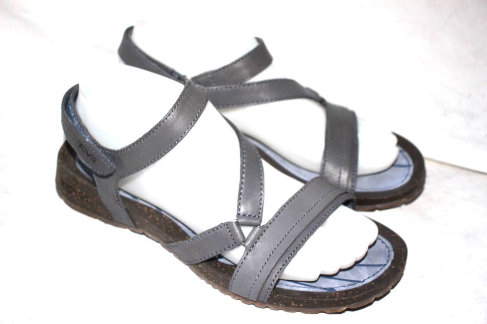 Teva cabrillo sandals 8M womens blue gray leather velXcro stappy worn once!