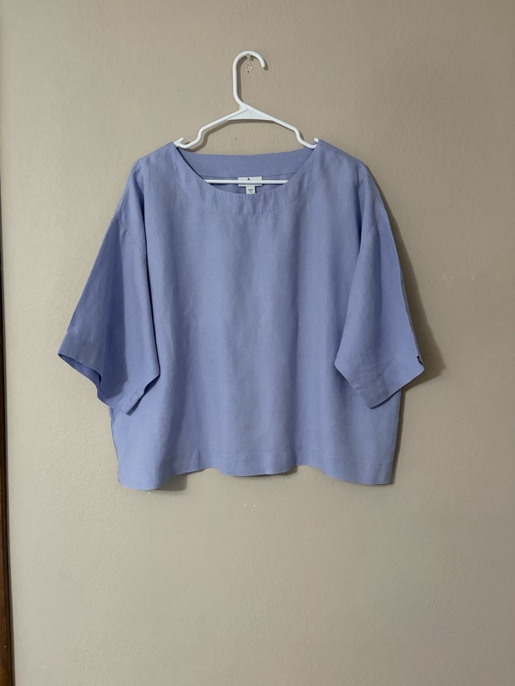 Pure Jill J. Jill 100% Linen Boxy Top XS Periwinkle Blue Dolman Sleeve Lagenlook