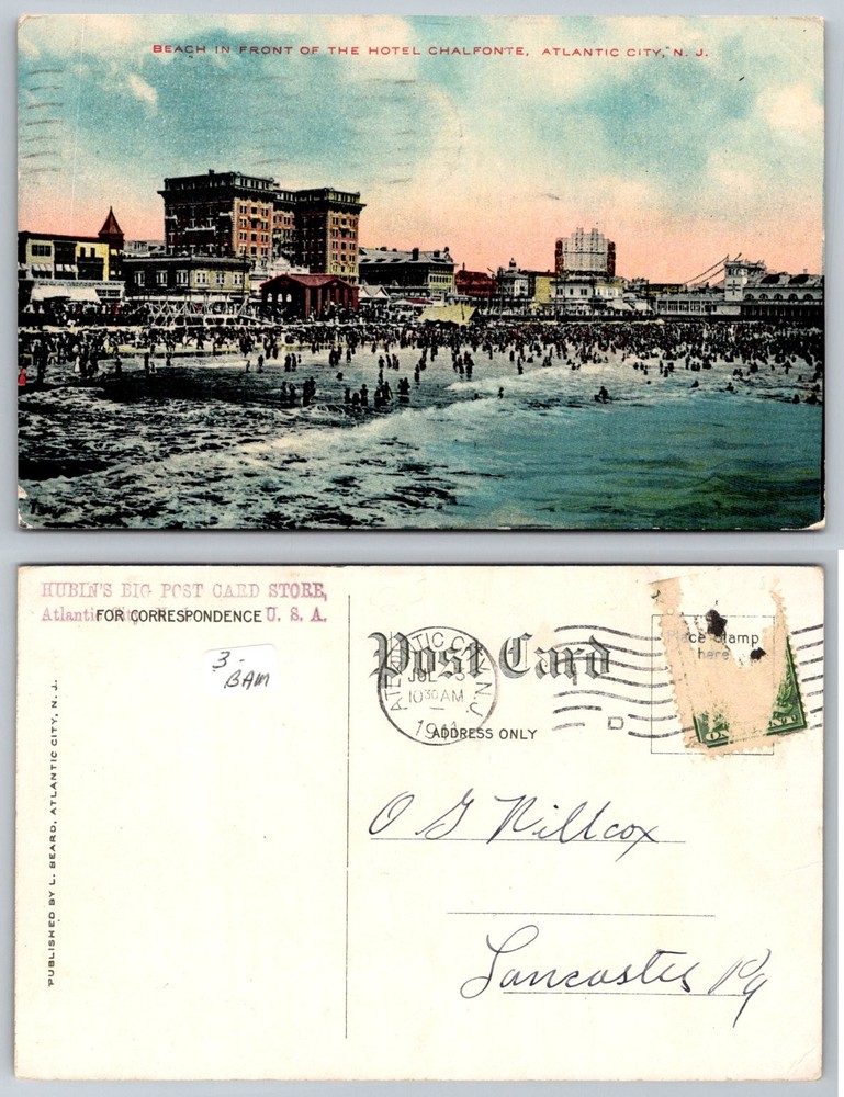Vintage Hotel Chalfonte Atlantic City NJ Beach Scene Postcard c1910s