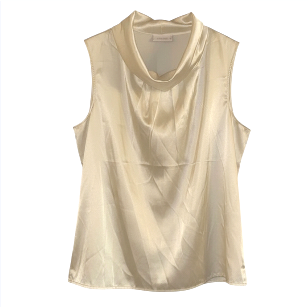 CHICO'S Ivory Stretch Satin SLEEVELESS BLOUSE TANK TOP Cowl Neck Pleated S/0