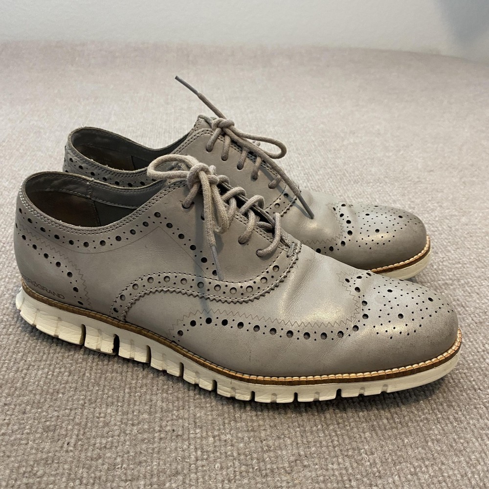 Cole Haan ZeroGrand Shoes Mens Size 11 M Gray Leather Wingtip Brogue Oxfords