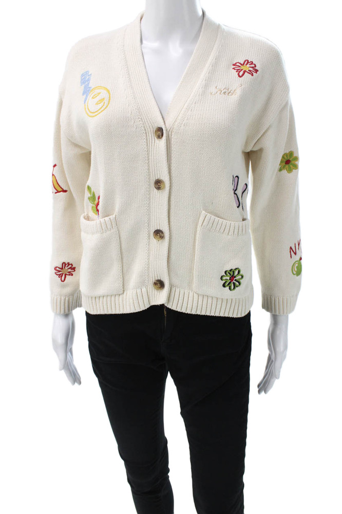 Kith Unisex Kids Cardigan White V-Neck Floral Graphic Cotton Long Sleeve Size LFree Shipping in US $100+ Orders | $6.95 Orders Below
