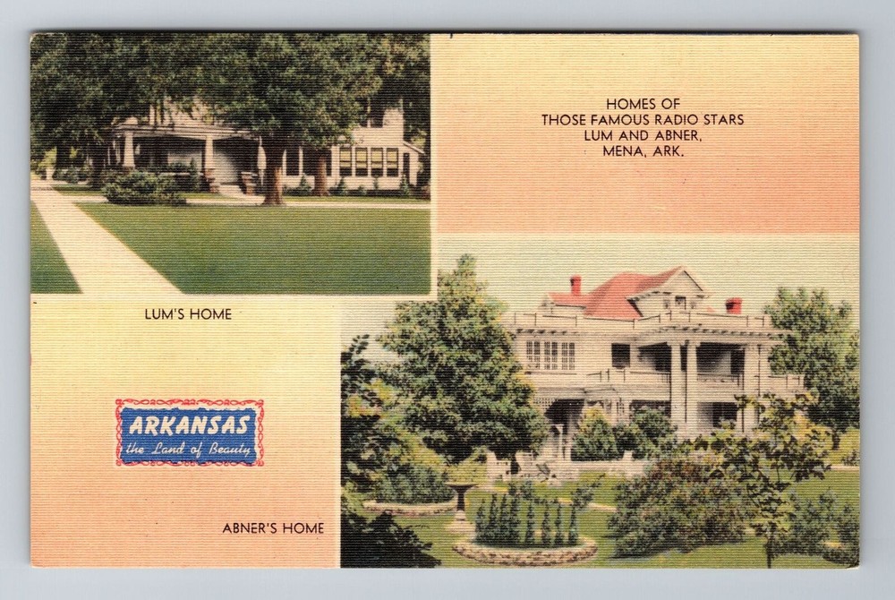 Mena AR-Arkansas, Homes Of Lum And Abner Radio Stars, Vintage Souvenir Postcard