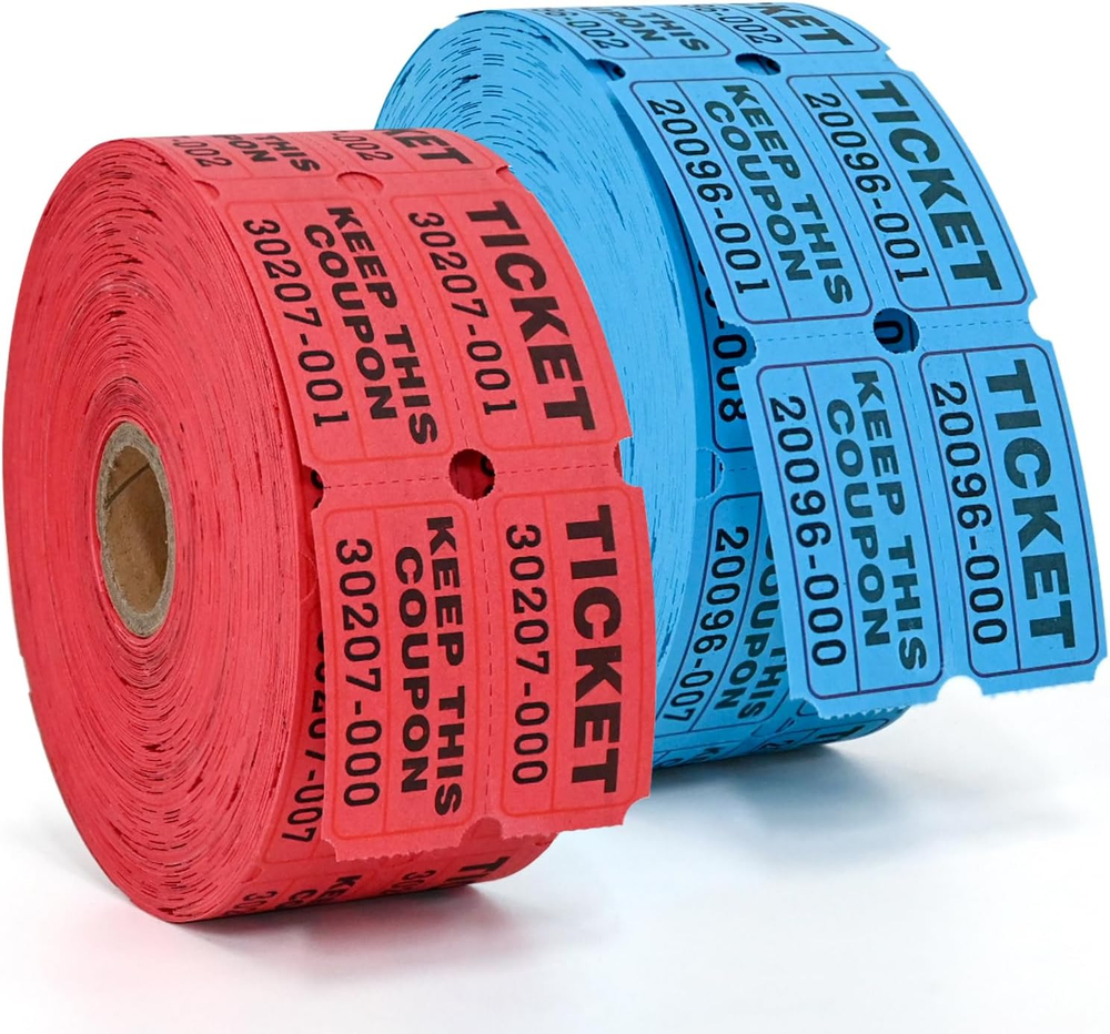 2000 Raffle Tickets Double Rolls 50/50 Stub Tickets with Consecutive Numbers 100