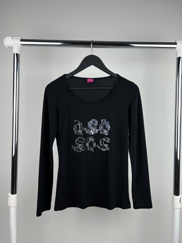 Save The Queen Black Women's Long Sleeve Top Size L Made In Italy