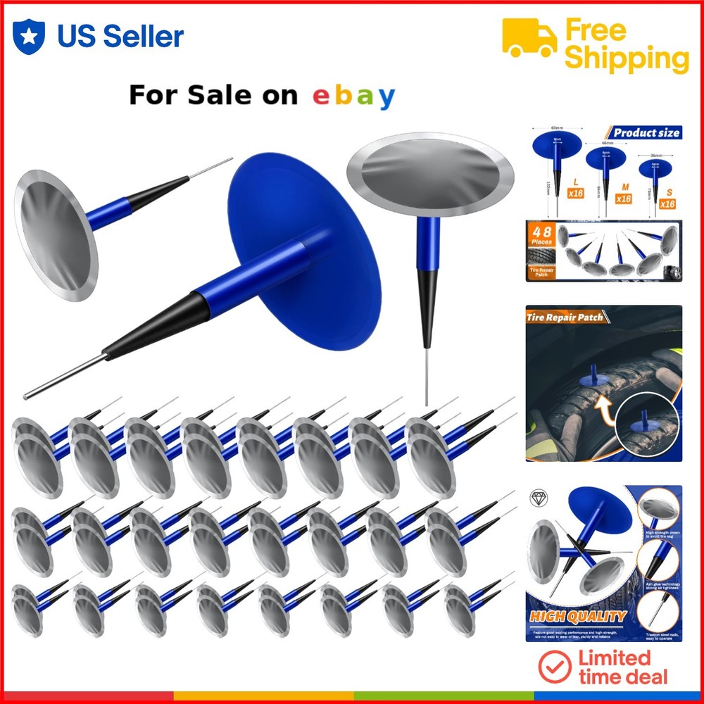 48-Piece Tire Repair Kit with Rubber Patches & Mushroom Plugs for Cars, Motorcycles, Trucks
