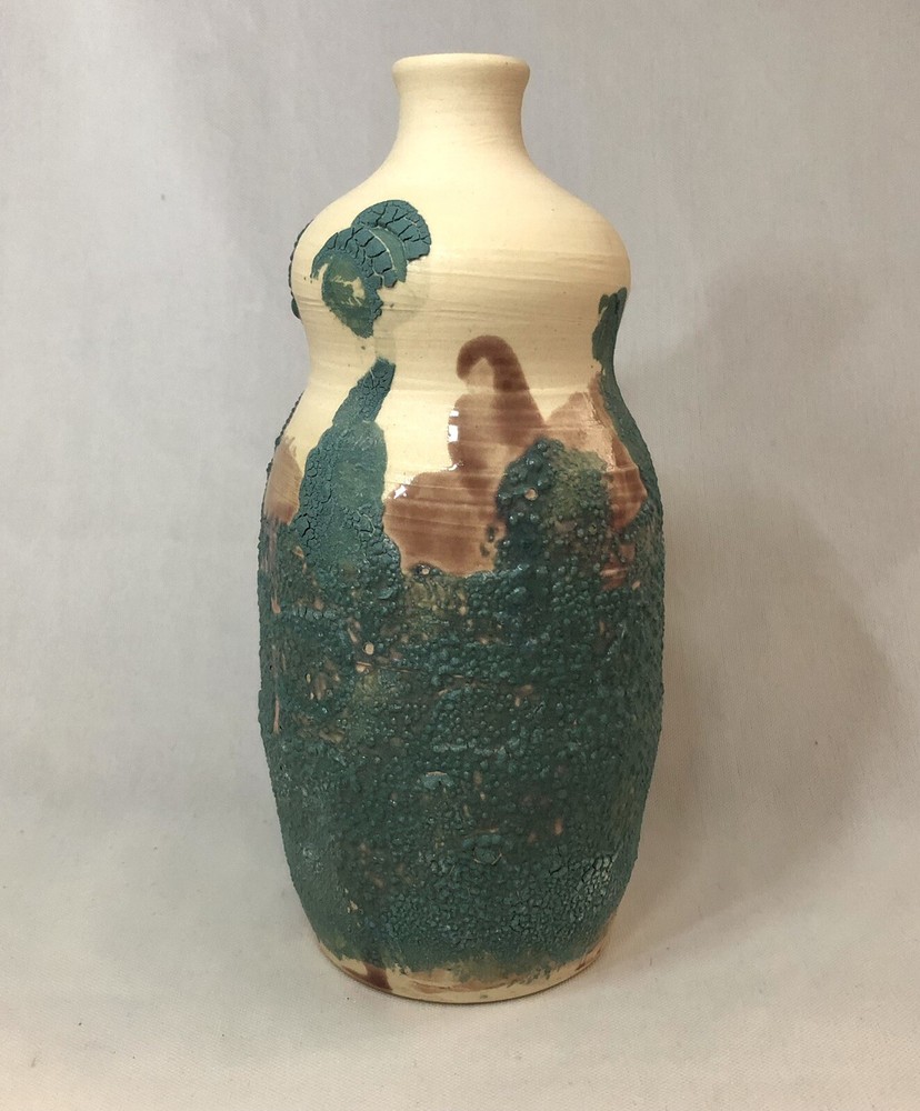 Unique Kitschy Hand-thrown Signed Studio Art Pottery Textured Bud Vase