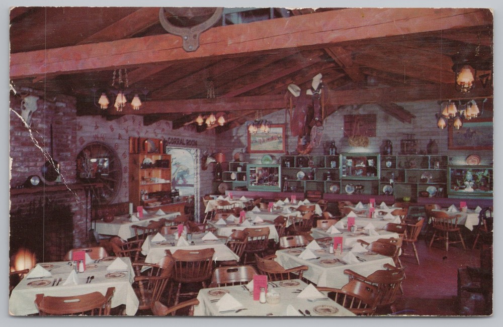 Pasadena CA~Interior Westward Ho Steak House Dining Room~Fireplace~Vintage PC