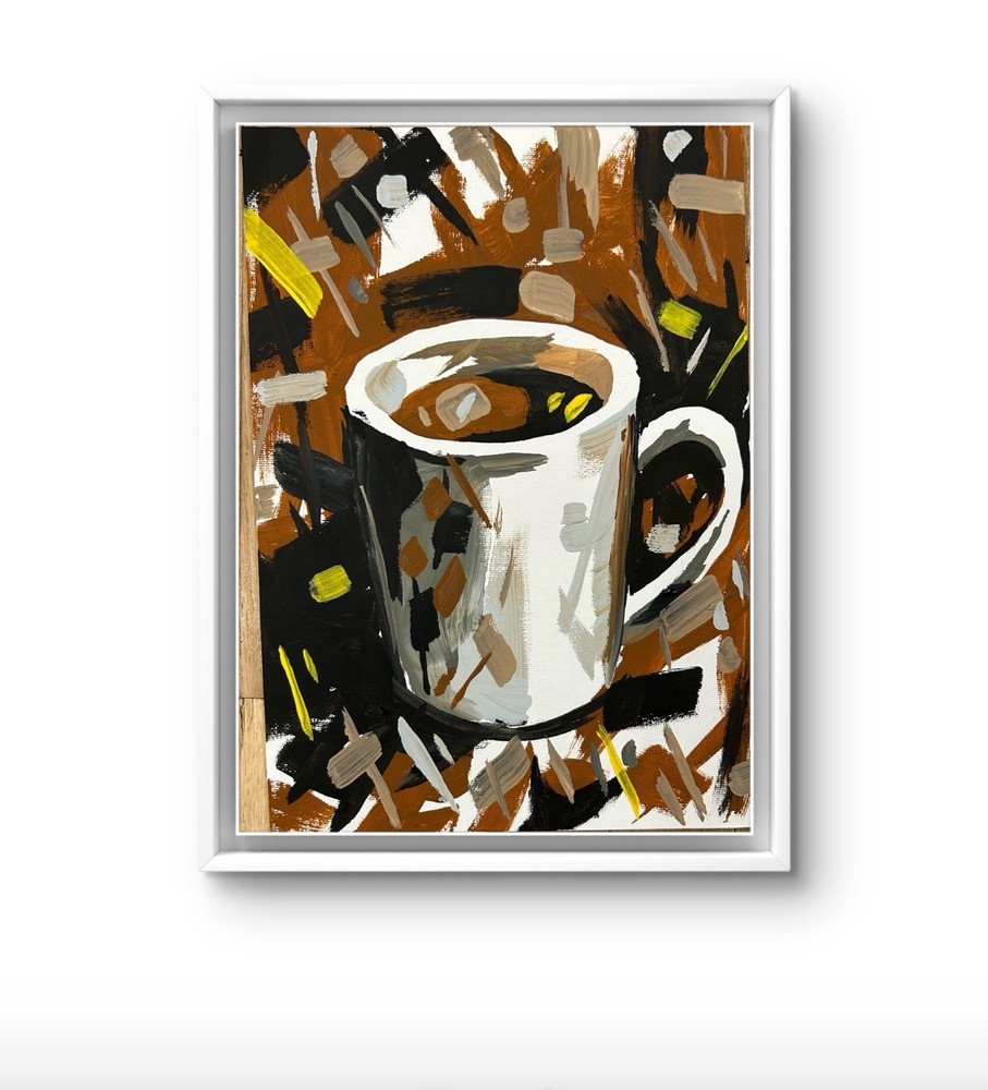Original Abstract Coffee Cup painting 9x12 canvas panel Modern Wall Art Decor