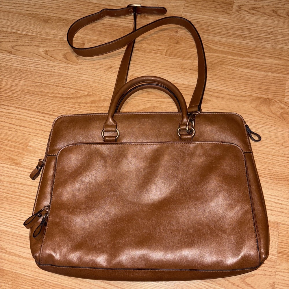 Vintage Bueno Brown Laptop Briefcase Messenger Crossbody Bag EUC