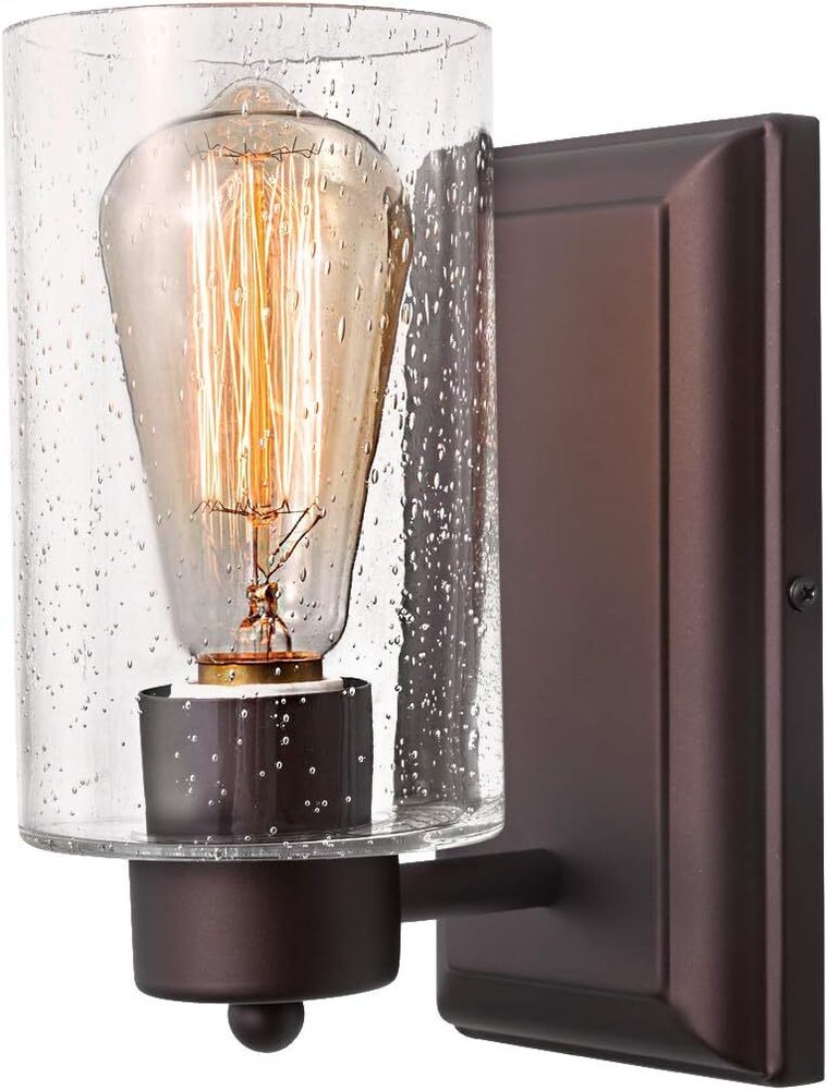 Retro Wall Lamp Rustic Wall Sconce & Seeded Glass Cylinder Shade Vintage