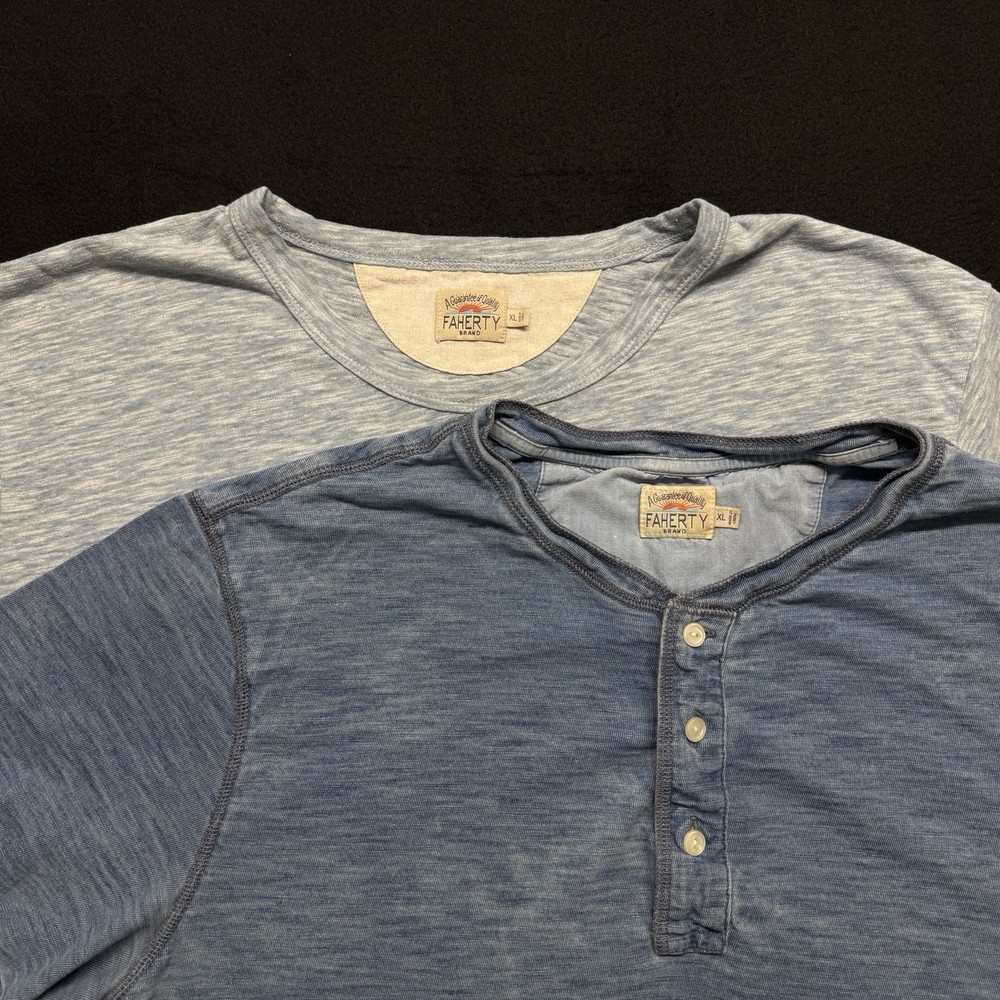 2 FAHERTY Henley Short Sleeve T-Shirt Men’s XL Gray Blue