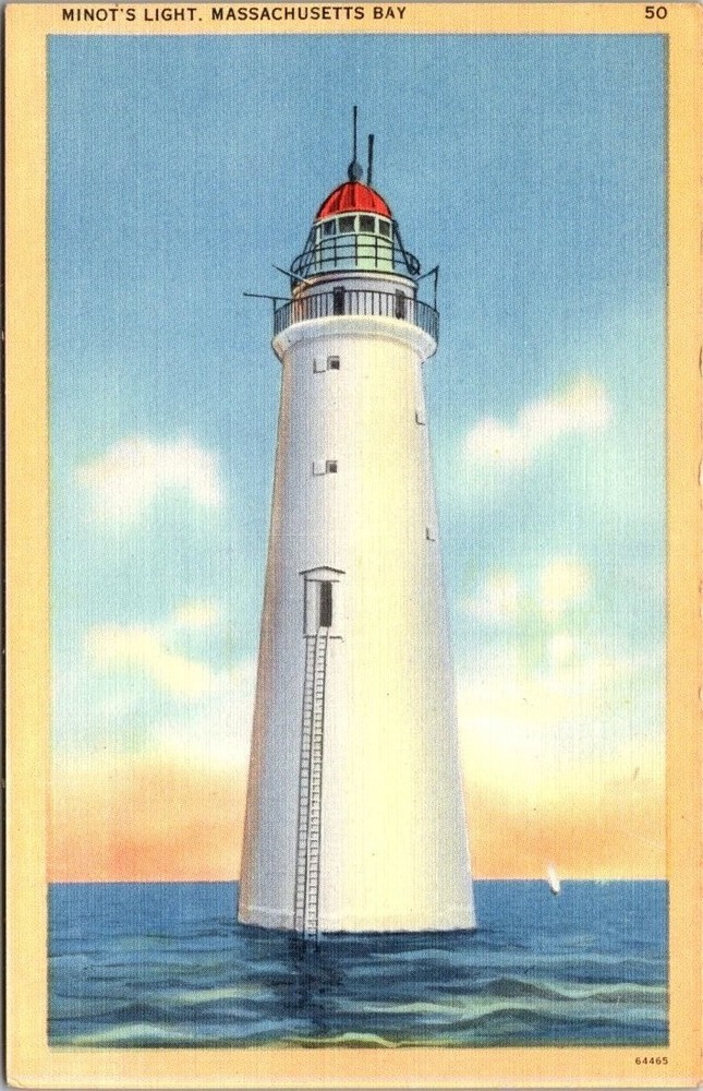 Minot's Light Lighthouse Massachusetts Bay Vintage Postcard Tichnor Bros.