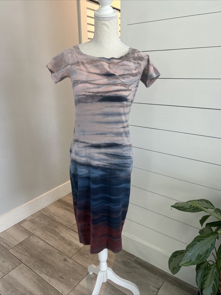 Hard Tail Forever Short Sleeve Tie Dye Body Con Dress Blue Size Small