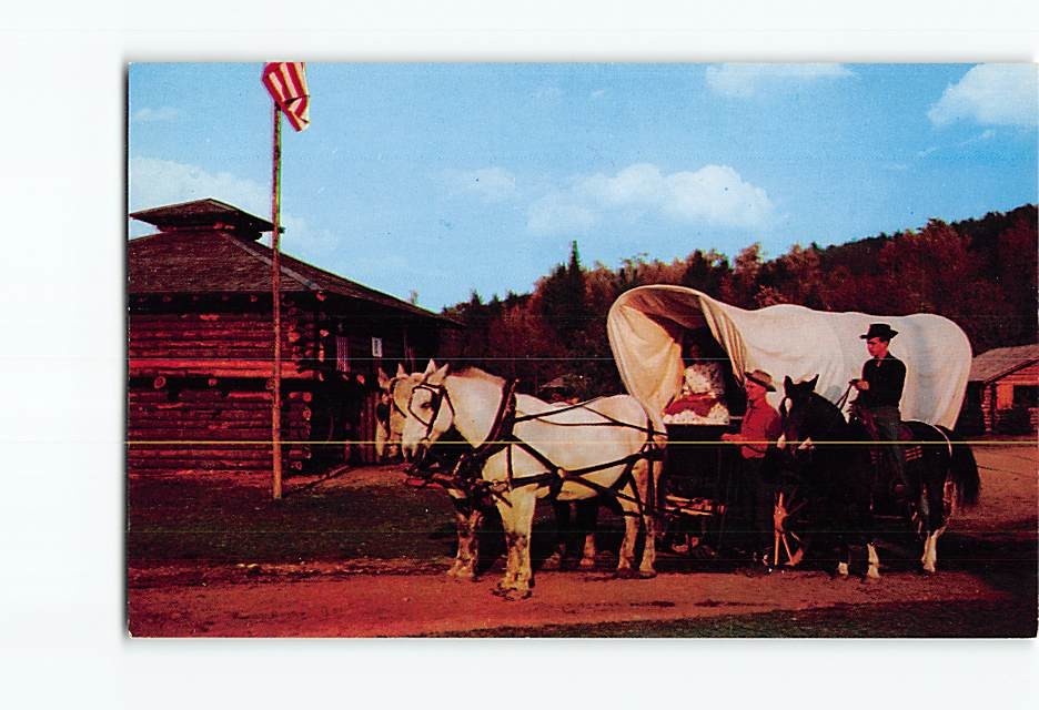Postcard Covered Wagon Frontier Town Adirondacks New York USA