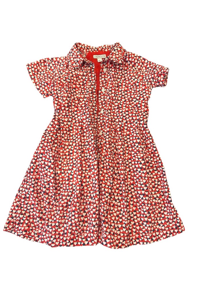 J Crew Crewcuts Girls Red Heart Pattern Dress Size 6 Short Sleeve Knee Length