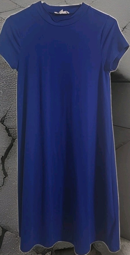 Pink Rose Small Womens Royal Blue Short Sleeve T-shirt Dress S Above Knee Cotton