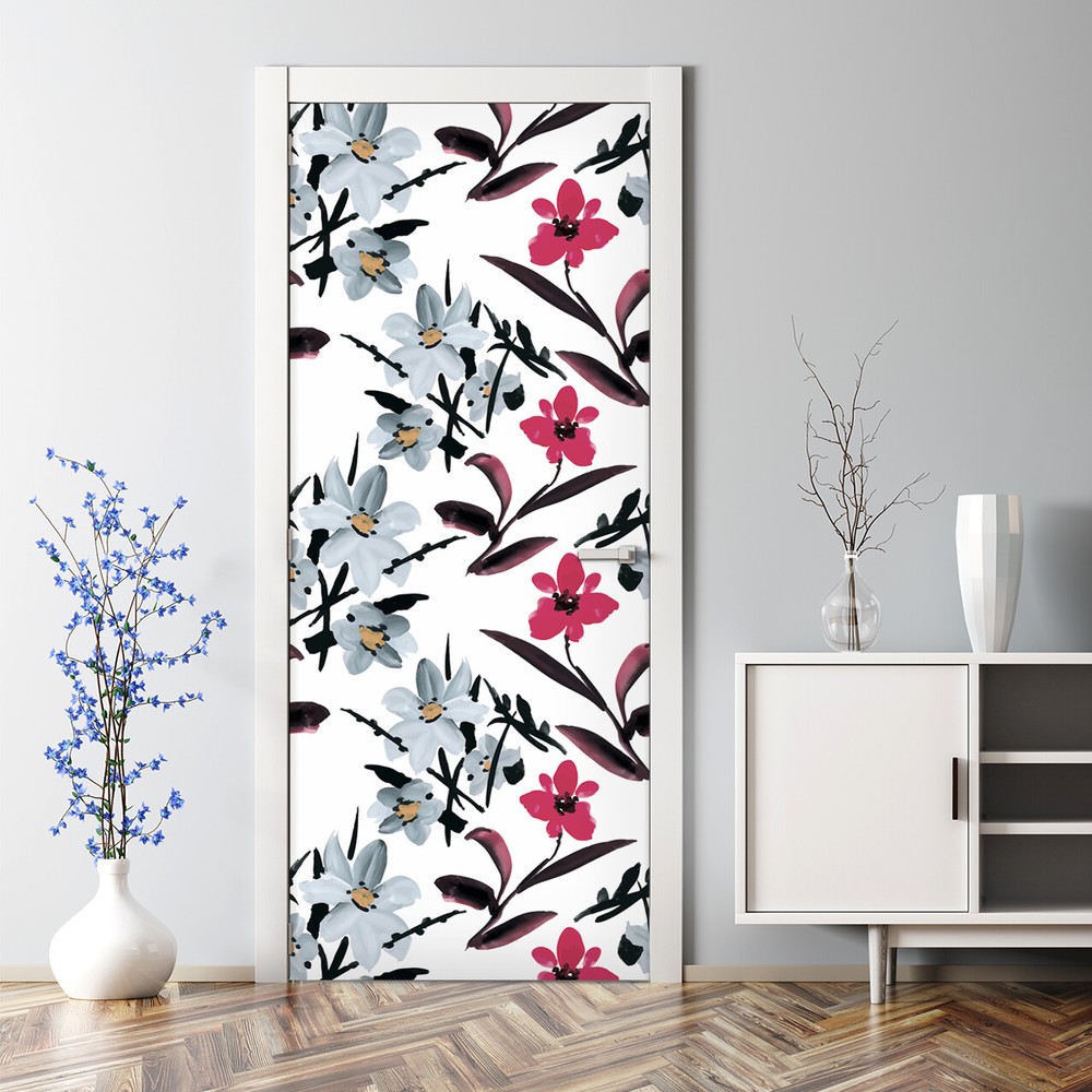 Colorful Watercolor Flower Door Sticker for Kids Room Decor