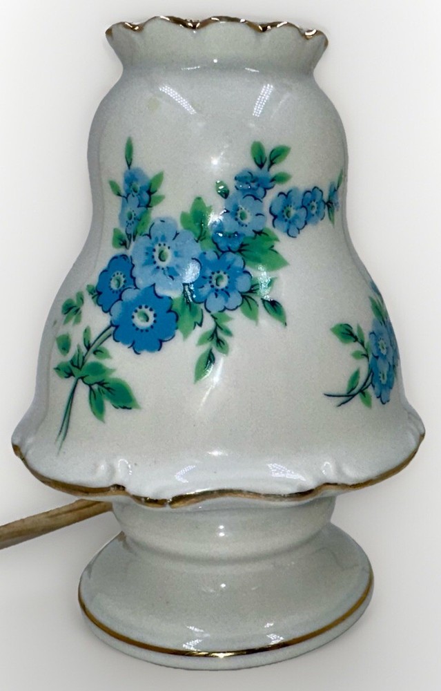 Perfume Diffuser Night Lamp Blue Forget Me Nots Vintage Porcelain Dresser Piece