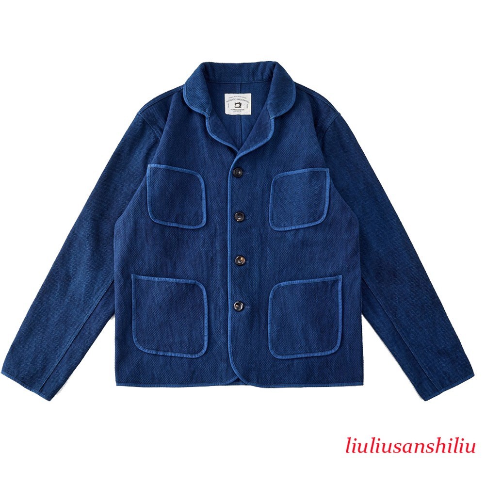Men's Kendo Sashiko Jacket Indigo Dyeing Retro Casual Suit Coat Work Chore Coat