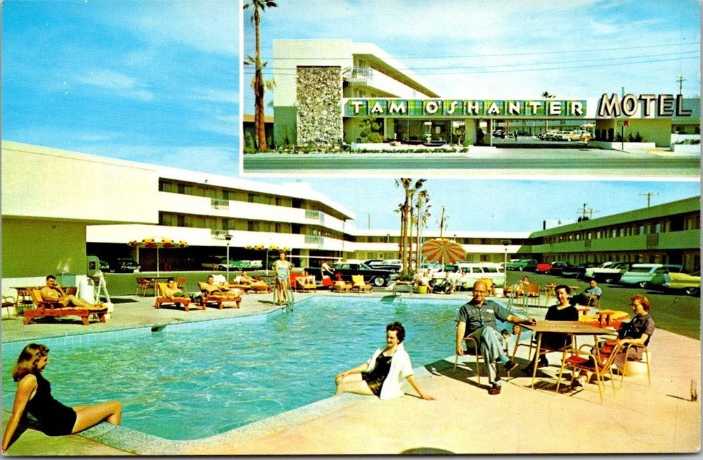 Vintage Las Vegas Tam O'Shanter Motel Swimming Pool Chrome Postcard