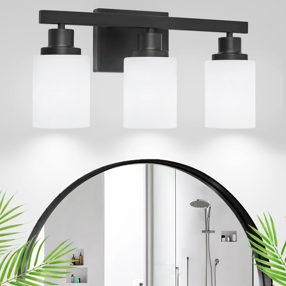 3-Light Bathroom Light Fixtures Over Mirror, Modern Matte Black Vanity Lights...