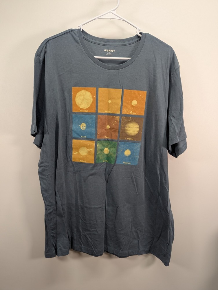 Old Navy Blue Space Planets Graphic Cotton Crew Neck Men's T-Shirt XXL Tee