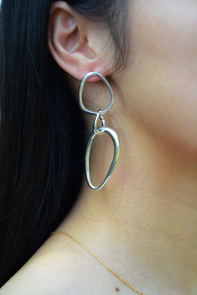 Silver Plated Marsa Oval 3-Hoop Dangle Earrings with Push Back Closure