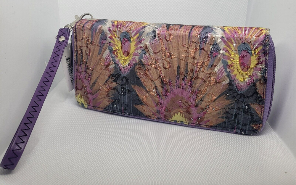 Abstract Floral Boho Women Long Wallet Clutch with Double Zip Wristlet Multicolored-image