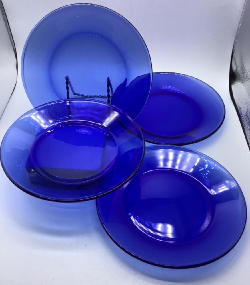 Vintage Cobalt Blue Glass Salad Dessert Plates 7 3/8
