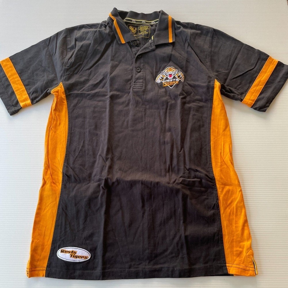 NRL Wests Tigers Logo Polo Shirt - Men's Size L Black Casual Style T-Shirt