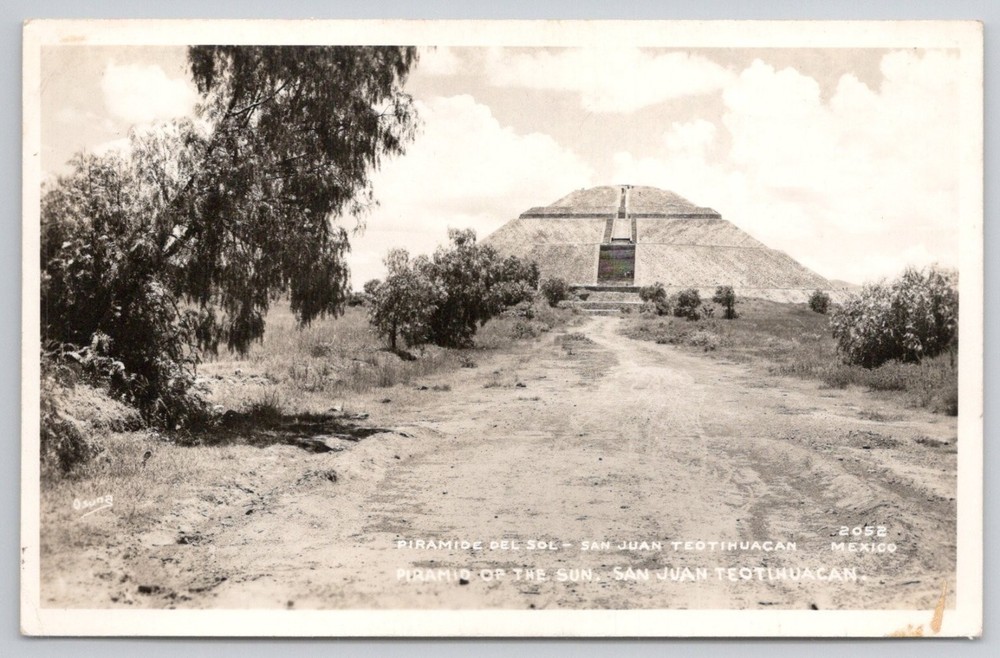 RPPC Pyramid of the Sun Teotihuacan Mexico Vintage Real Photo Postcard