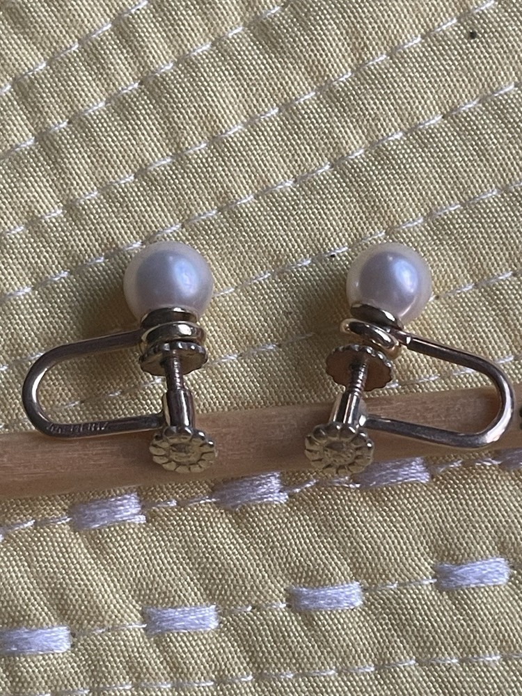 Vintage Krementz Gold Overlay Cultured Pearl Screw-Back Earrings Signed