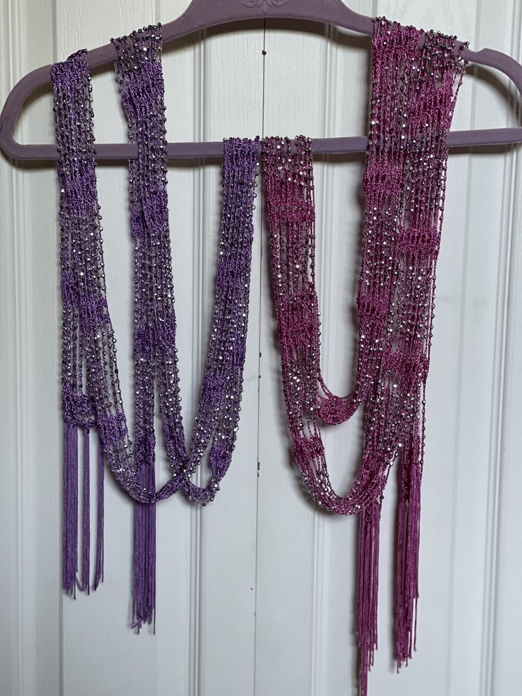 Bling Purple Pink Crocheted Rhinestone Bead Scarves New