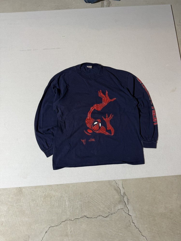 VINTAGE Spider-Man Shirt Men’s Extra Large Blue Red All Over Print Y2K
