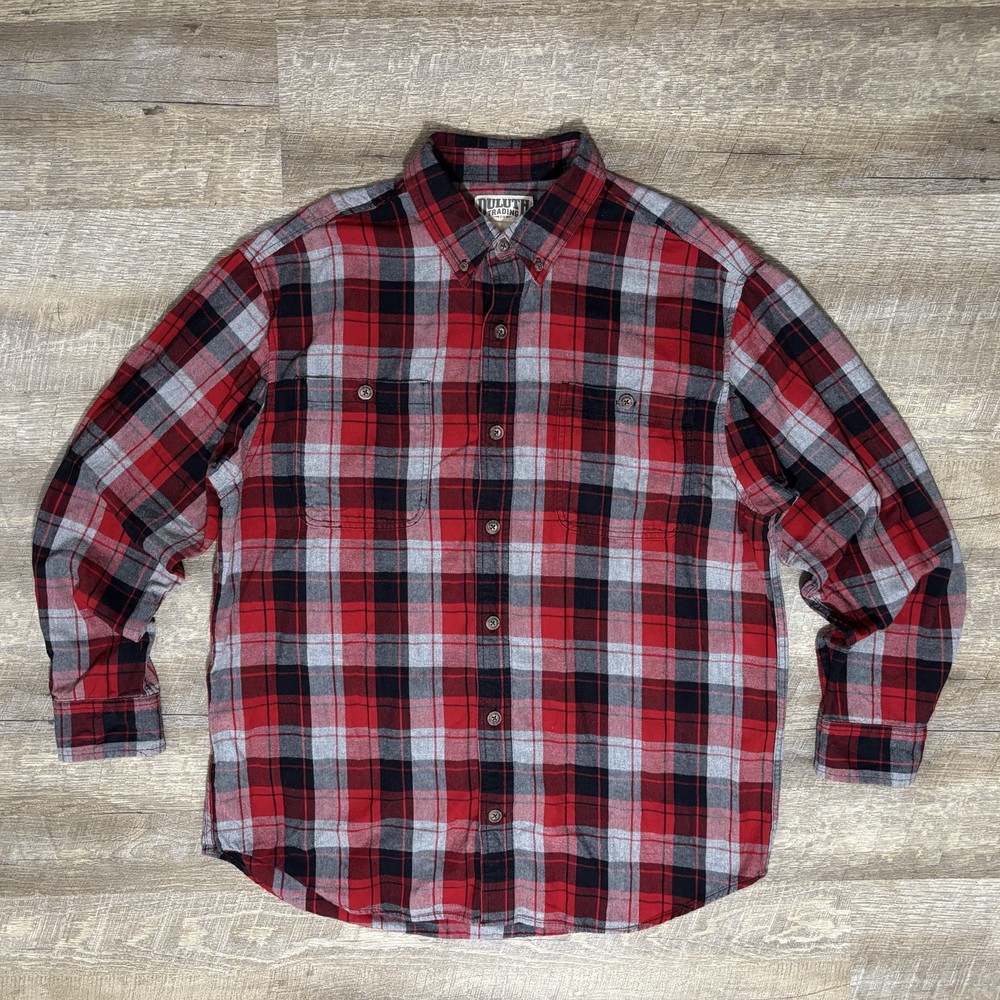 Duluth Trading Co Flannel Shirt Men's L Plaid Relaxed Fit Button Down Collar