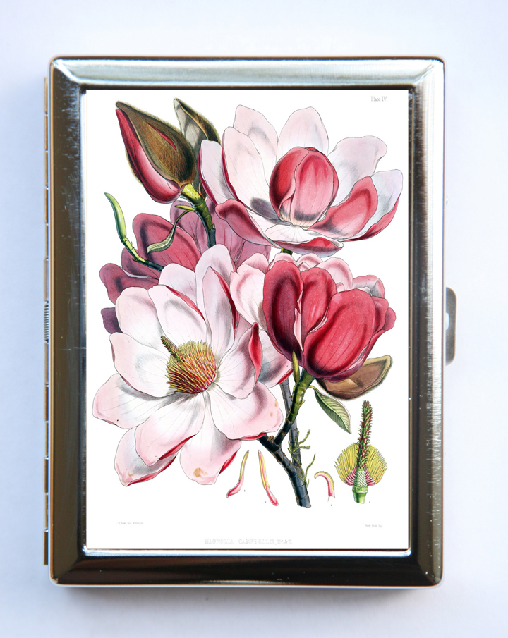Magnolias Flowers Cigarette Case Wallet Business Card Holder botanical floral