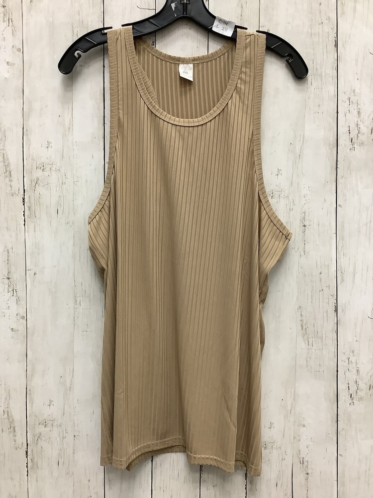 XXL Women's Ribbed Knit Sleeveless Tank Top – Casual Loose Fit Crew Neck, Beige