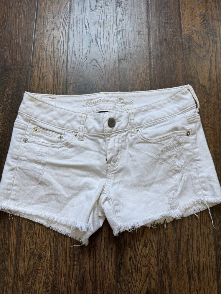 American Eagle Outfitters White Denim Cut Off Shorts Women Distressed Stretch